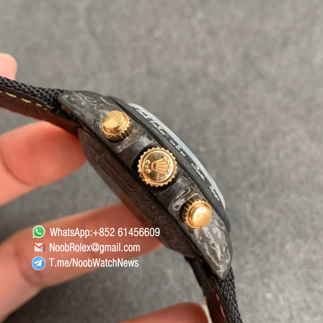 DIW Carbon Daytona Motley Flower Smiling Dial on Black Nylon Strap A4130 WWF Top Qualtiy Copy Diw Rolex Watch 04