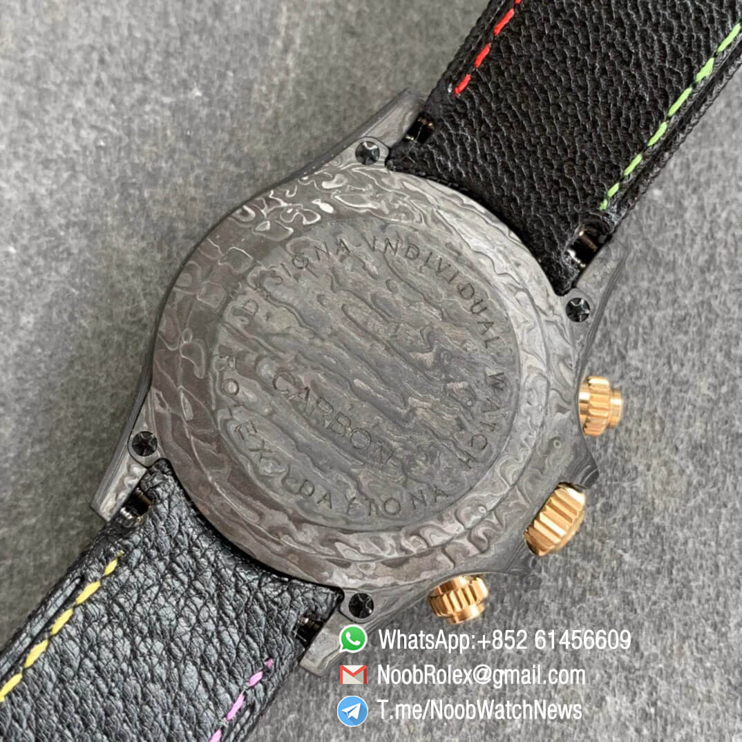 DIW Carbon Daytona Motley Flower Smiling Dial on Black Nylon Strap A4130 WWF Top Qualtiy Copy Diw Rolex Watch 08