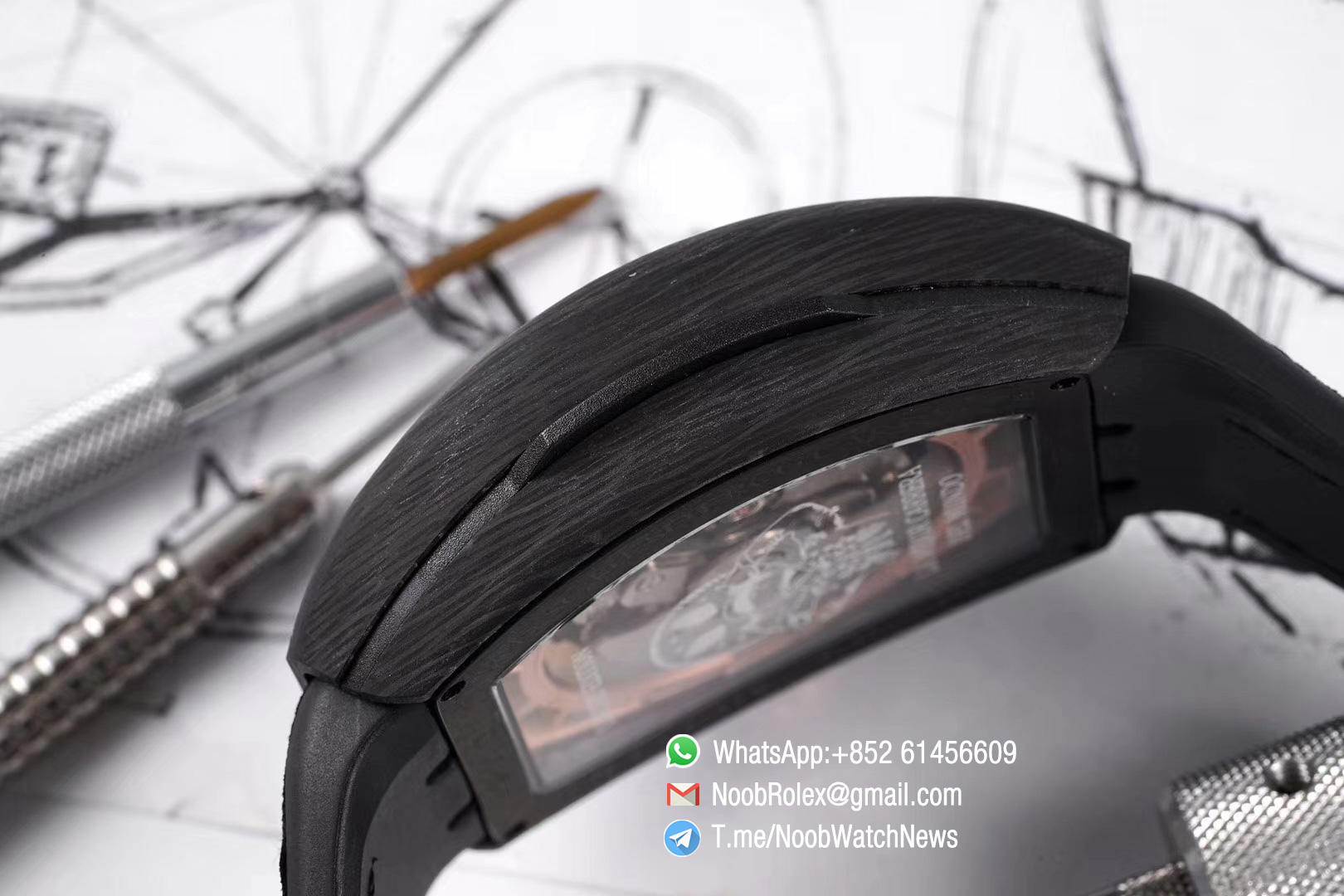 Franck Muller Vanguard Racing Carbon Case Rose Gold Skeleton Dial on Black Rubber Strap NH35A TWF Best Copy 07