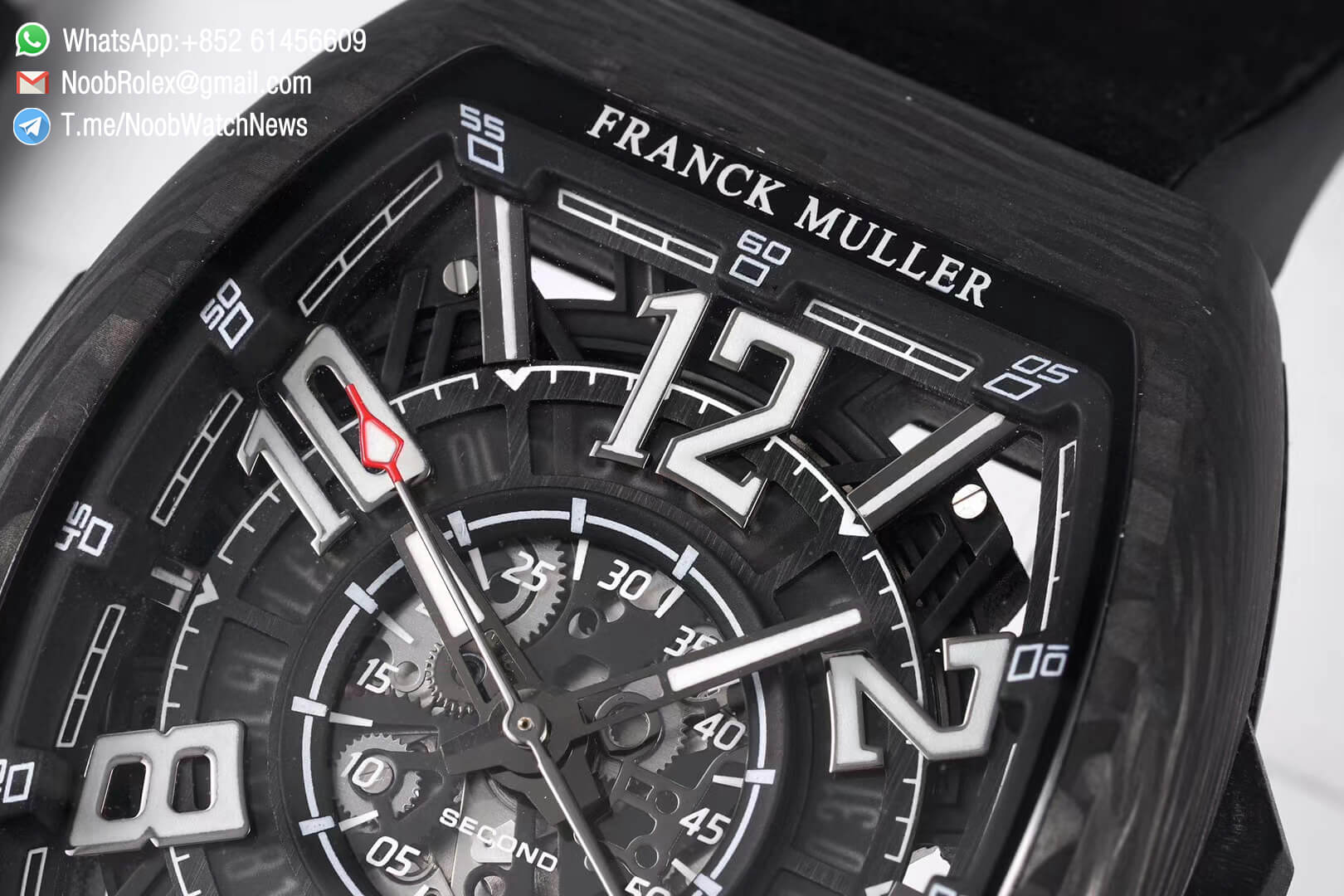 Franck Muller Vanguard Racing Super Luminous Carbon Case Black Skeleton Dial with Black Dial Ring on Black Rubber Strap NH35A TWF Top Rep Watch 06