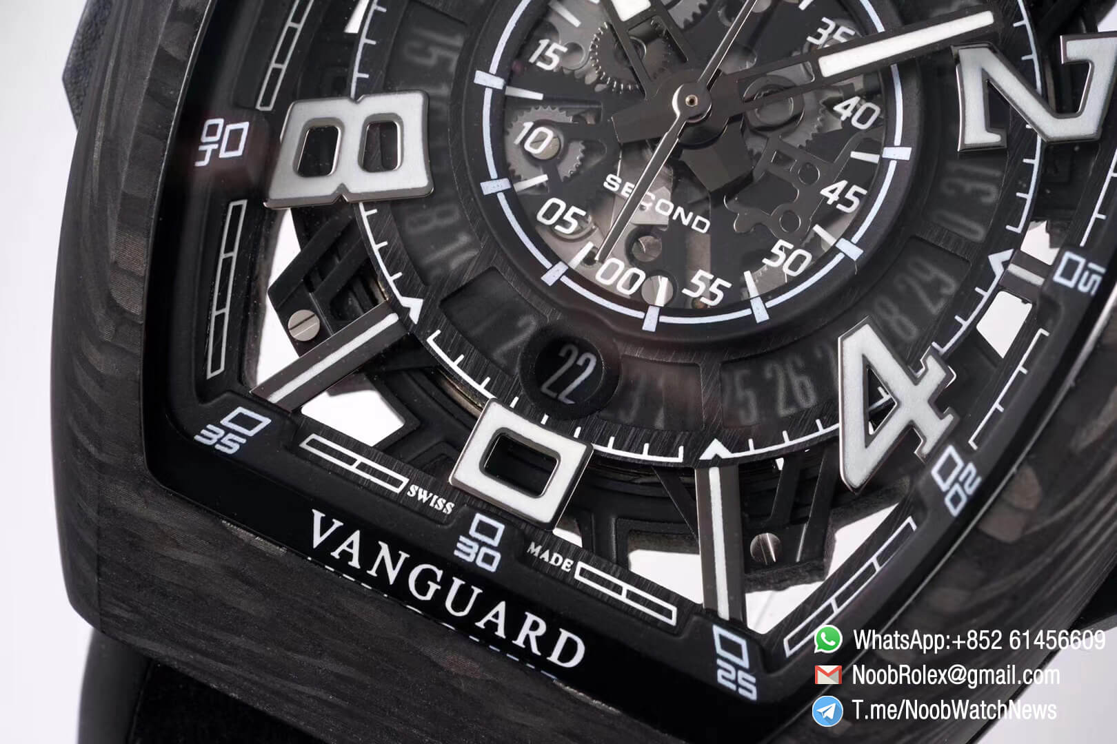 Franck Muller Vanguard Racing Super Luminous Carbon Case Black Skeleton Dial with Black Dial Ring on Black Rubber Strap NH35A TWF Top Rep Watch 07