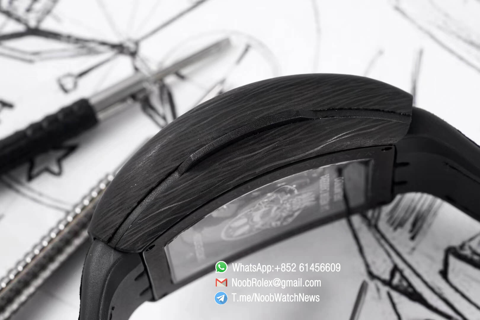 Franck Muller Vanguard Racing Super Luminous Carbon Case Black Skeleton Dial with Black Dial Ring on Black Rubber Strap NH35A TWF Top Rep Watch 08