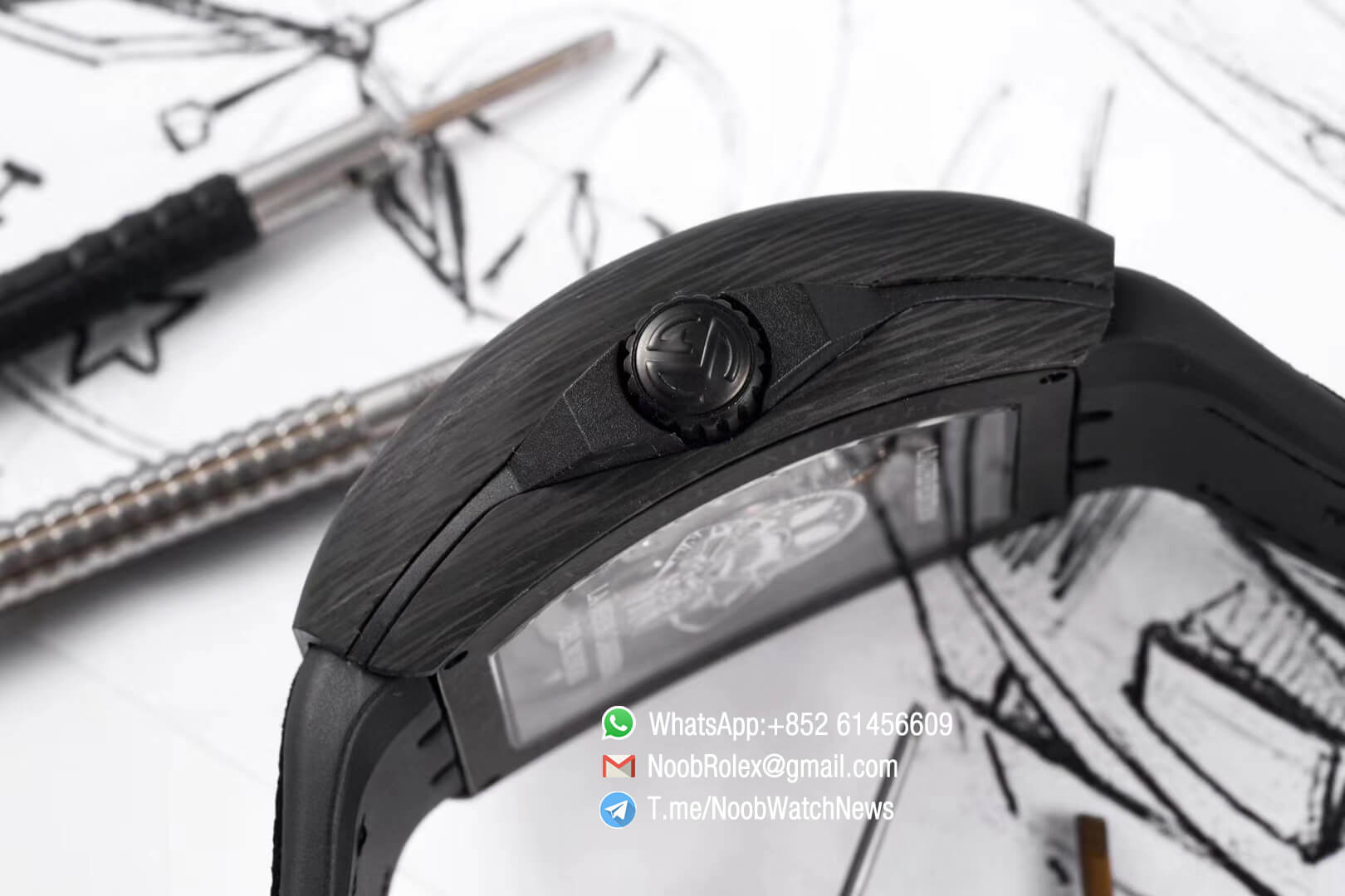 Franck Muller Vanguard Racing Super Luminous Carbon Case Black Skeleton Dial with Black Dial Ring on Black Rubber Strap NH35A TWF Top Rep Watch 09