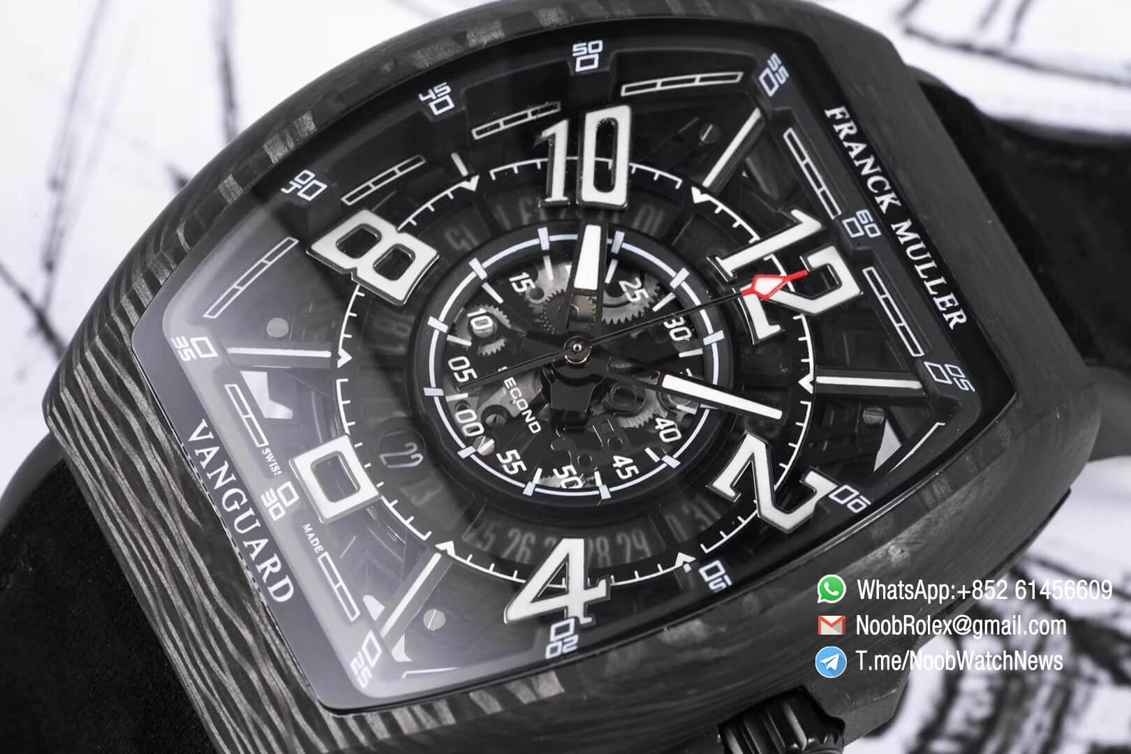 Franck Muller Vanguard Racing Super Luminous Carbon Case Black Skeleton Dial with Black Dial Ring on Black Rubber Strap NH35A TWF Top Rep Watch 11