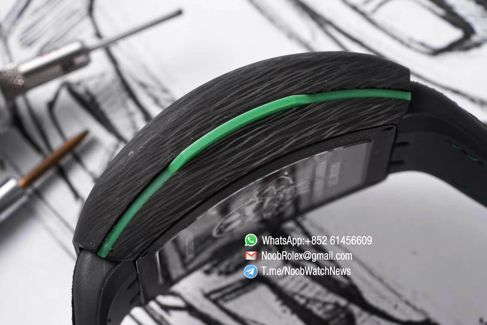 Franck Muller Vanguard Racing Super Luminous Carbon Case Black Skeleton Dial with Green Dial Ring on Black Rubber Strap NH35A TWF Top Rep Watch 07 1