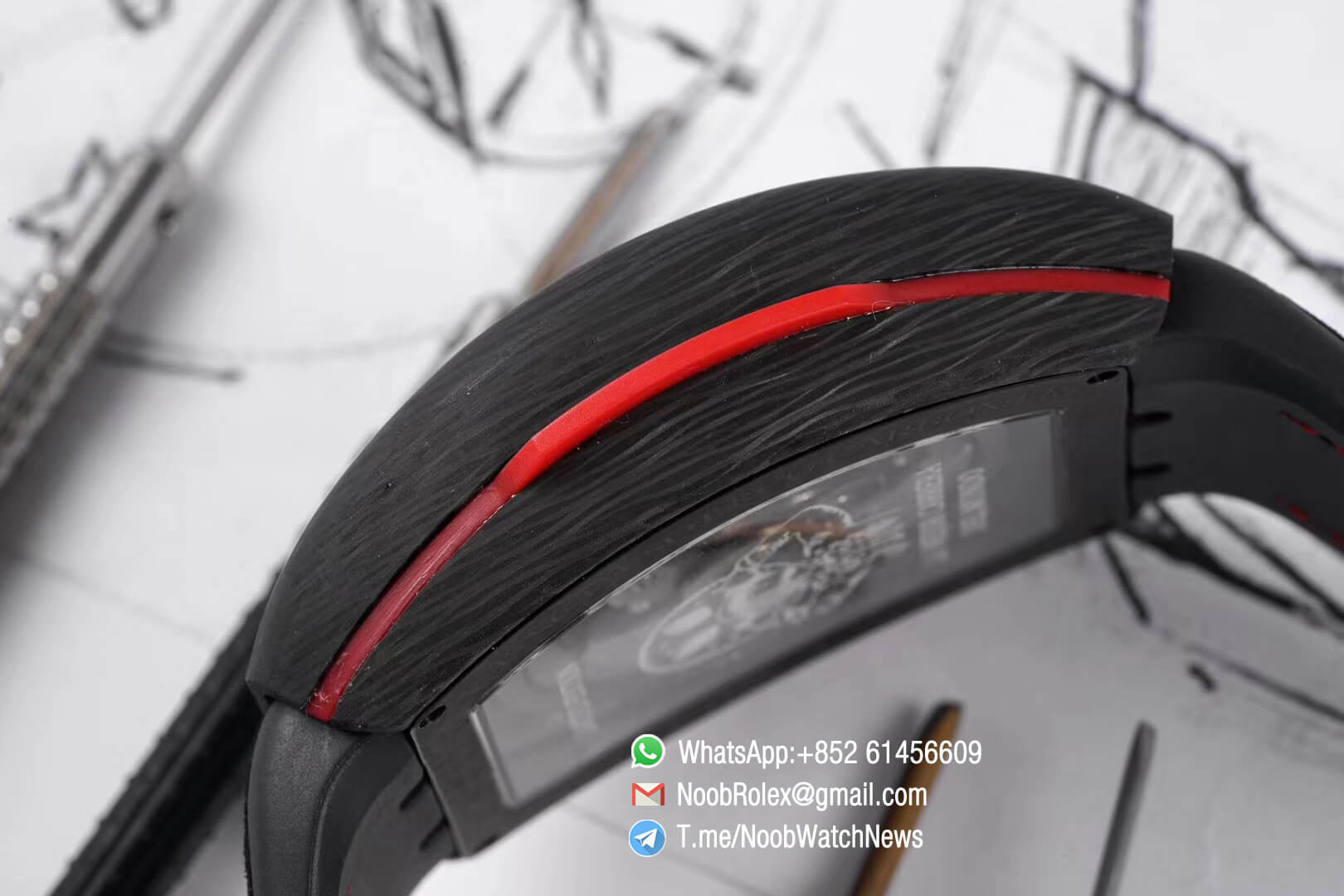 Franck Muller Vanguard Racing Super Luminous Carbon Case Black Skeleton Dial with Red Dial Ring on Black Rubber Strap NH35A TWF Top Rep Watch 07