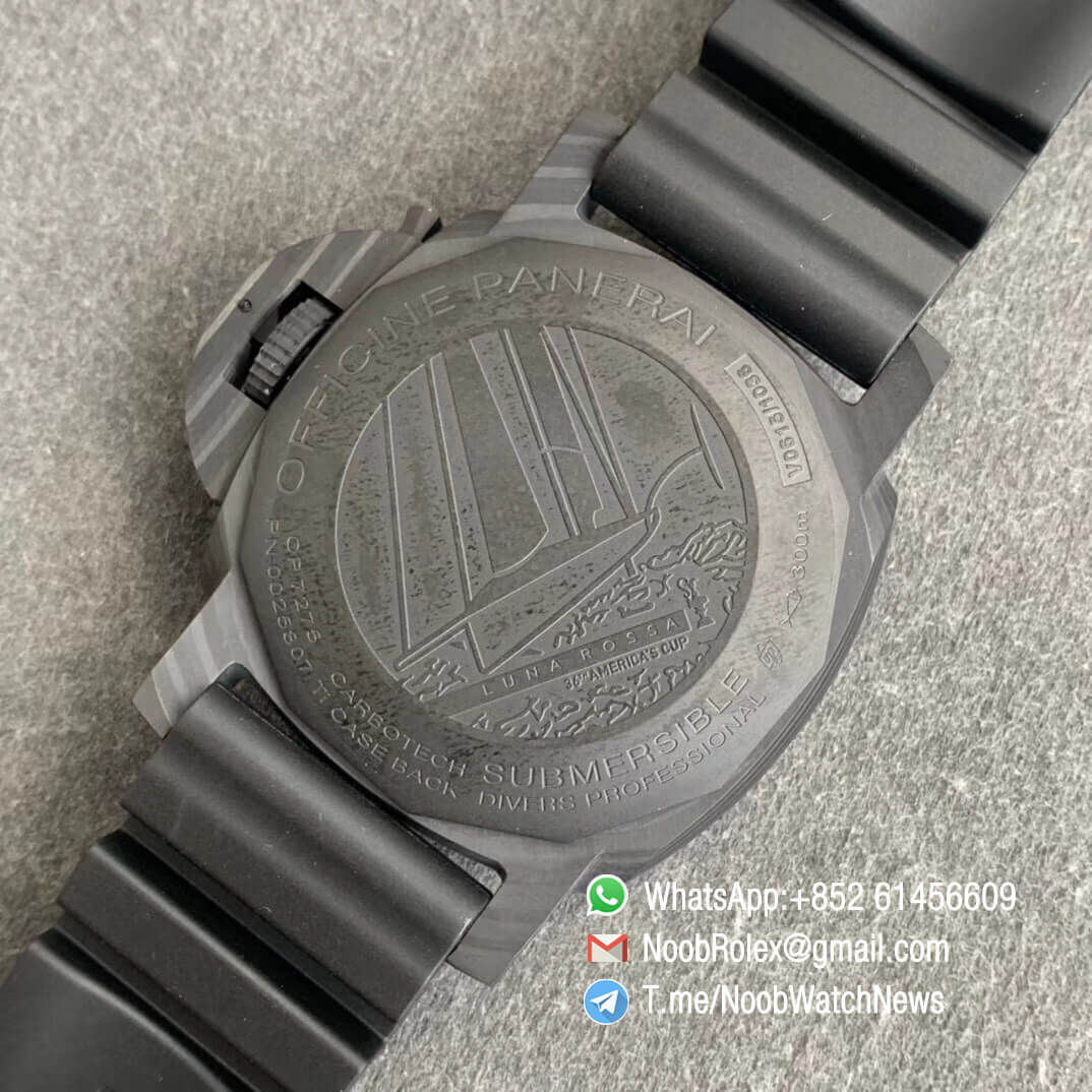 Panerai PAM 01039 Submersible Luna Rossa Challenge 36th Americas Cup GMT Forged Carbon Case Black textile Dial Rubber Strap P9011 Automatic VSF 08