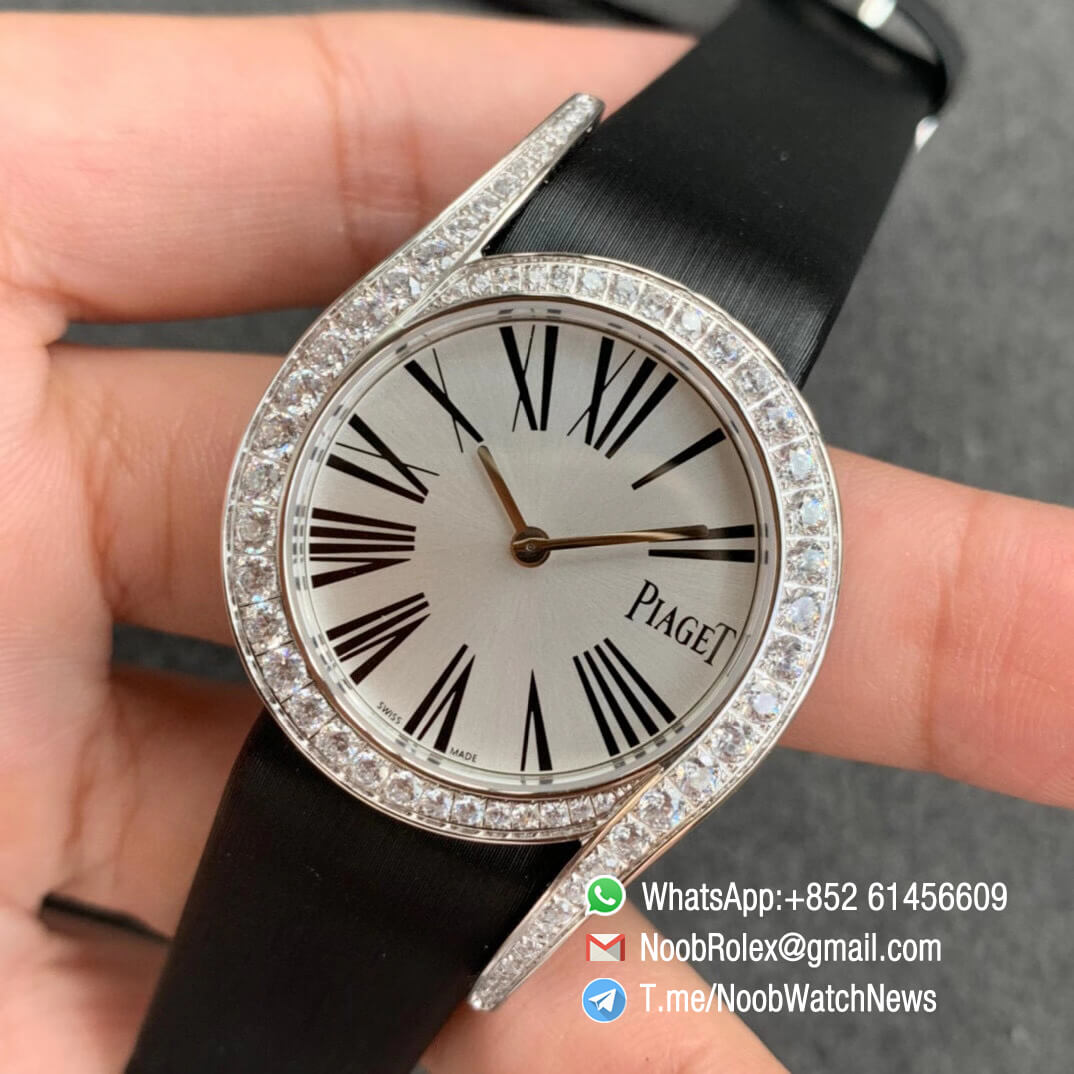 Piaget Limelight Gala Plated Diamonds on Steel Case Silver Dial with Roma Index Swiss Quartz Movement ZF Top Clone Ladies Watch 03