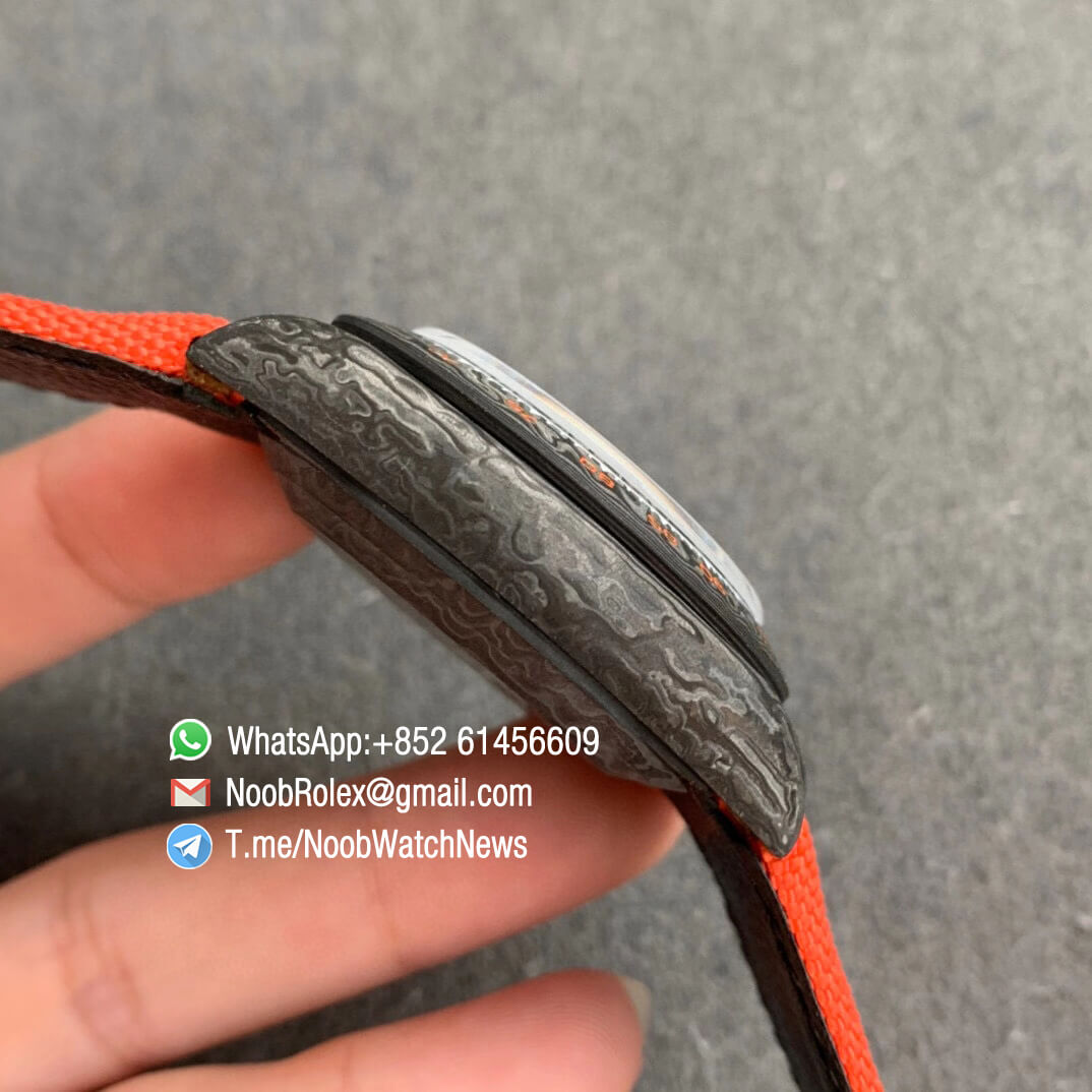 Replica DIW Carbon Daytona Orange Dial Black Sub Dial on Orange Nylon Strap A4130 WWF Best Copies Diw Rolex Watch 05