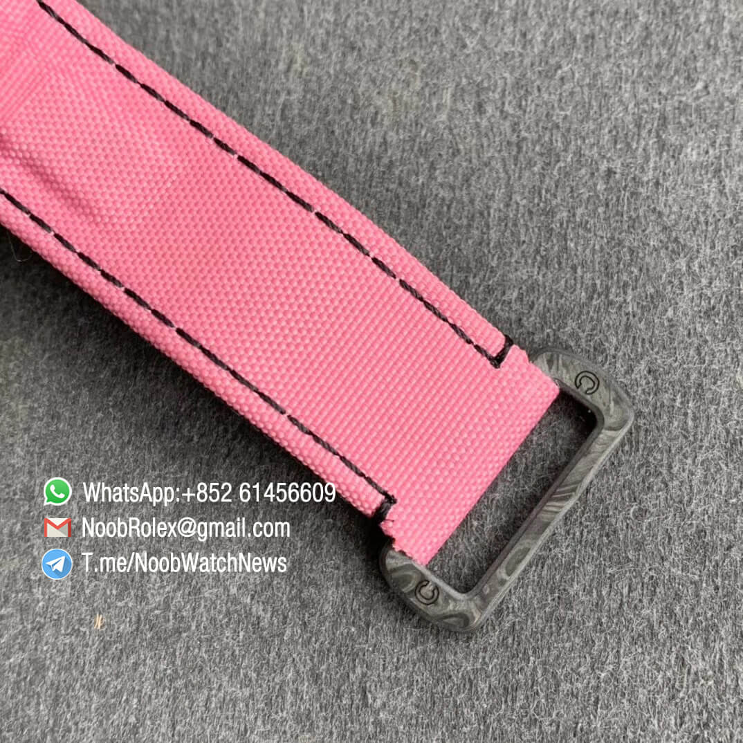 Replica DIW Daytona Arch Enemy Carbon Case Black Dial with Skull Design on Pink Nylon Strap A4130 WWF Best Copies Diw Rolex Watch 07