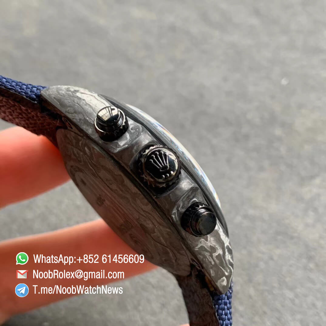Replica DIW Daytona Carbon Black Panda E Sports Dial on Dark Blue Nylon Strap A4130 WWF Top Clone Diw Rolex Watch 04
