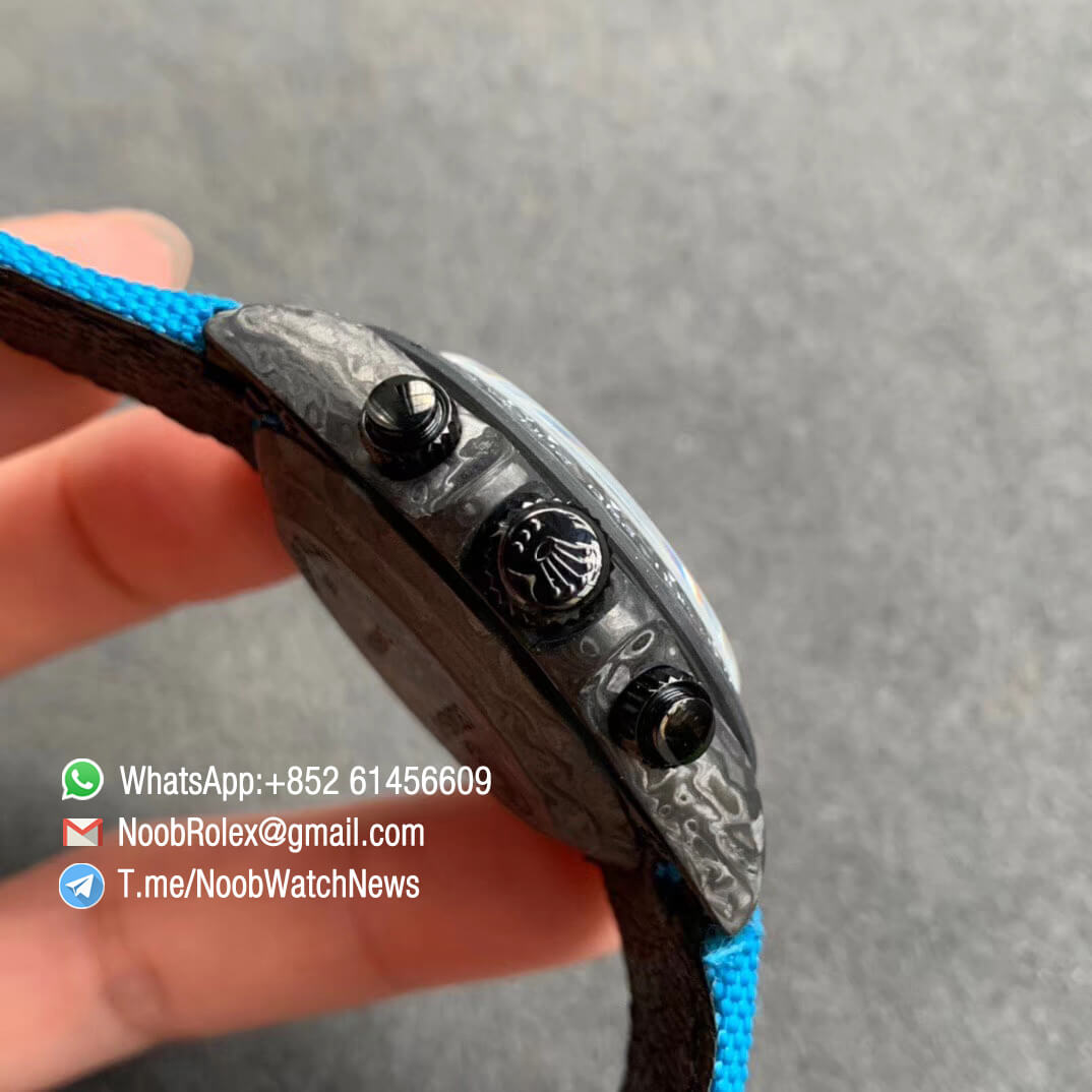 Replica DIW Daytona Carbon Blue Flower Dial on Blue Nylon Strap A4130 WWF Best Copy Diw Rolex Watch 04