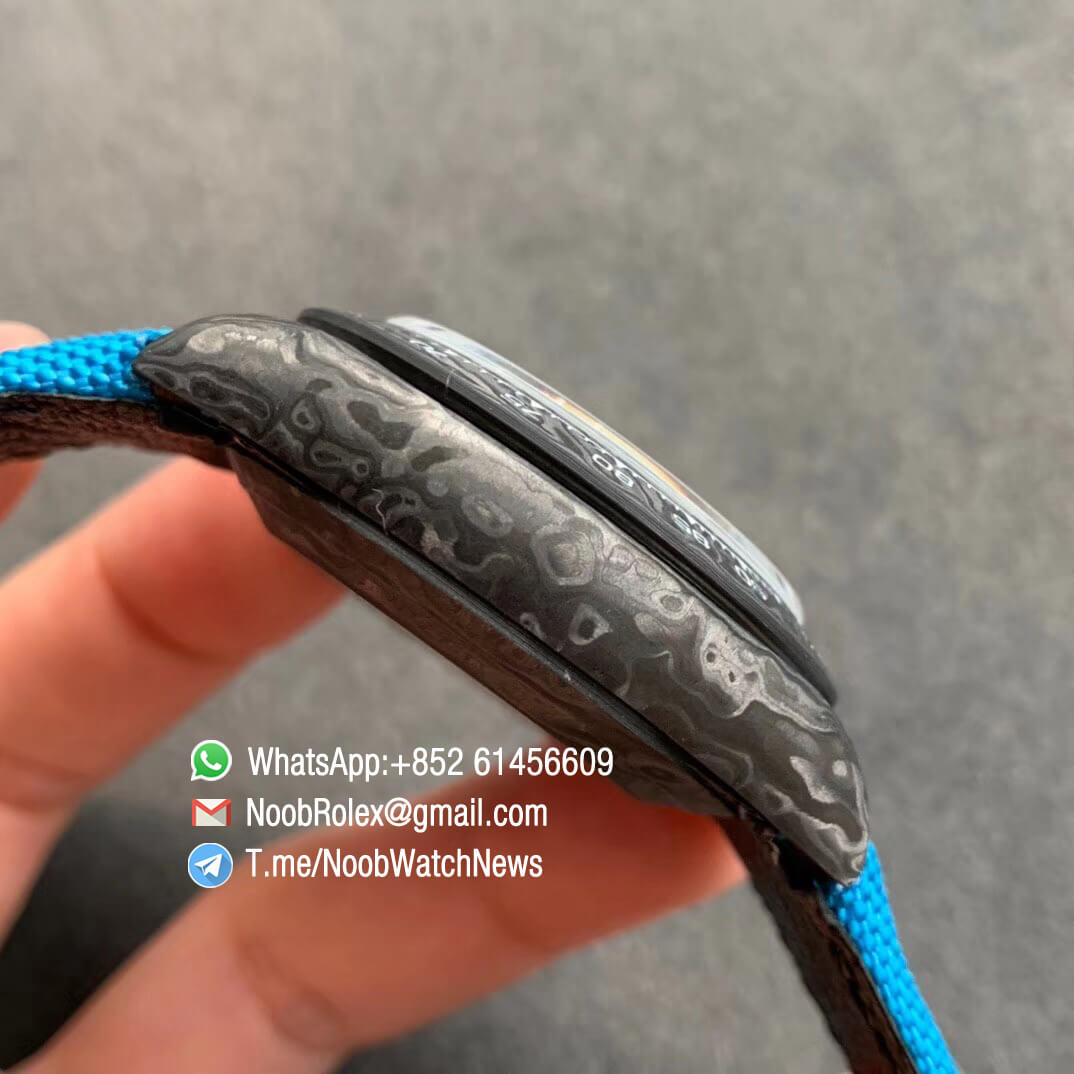 Replica DIW Daytona Carbon Blue Flower Dial on Blue Nylon Strap A4130 WWF Best Copy Diw Rolex Watch 05