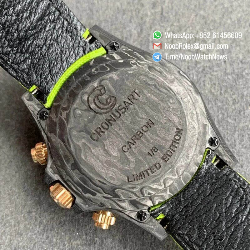 Replica DIW Daytona Carbon Case Black Dial with Green Timber Wolf Design on Pink Nylon Strap A4130 WWF Best Copies Diw Rolexes 06