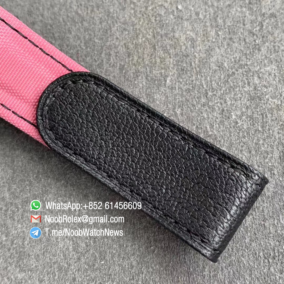 Replica DIW Daytona Carbon Case Black Dial with Pink Timber Wolf Design on Pink Nylon Strap A4130 WWF Best Copies Diw Rolexes 08