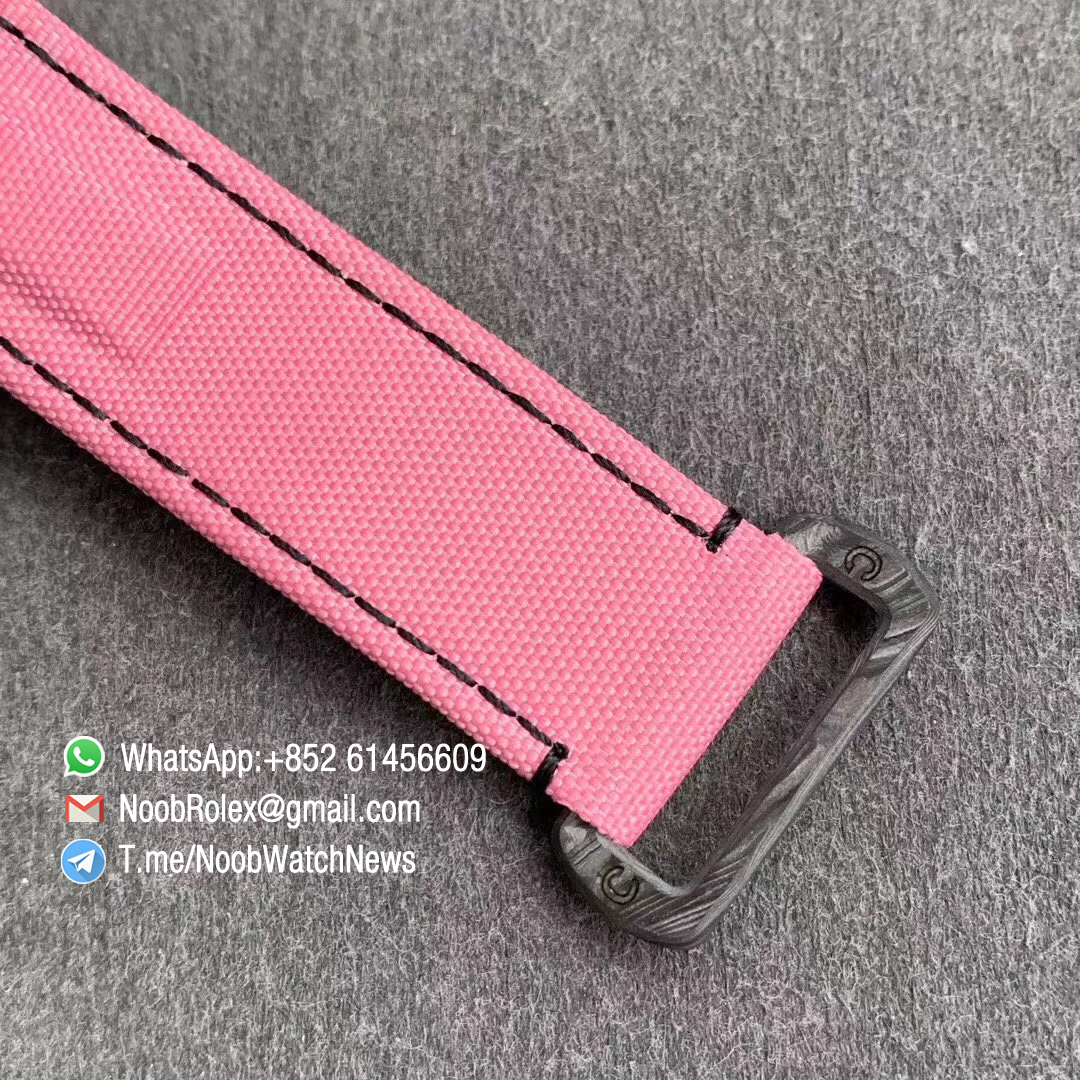 Replica DIW Daytona Carbon Case Black Dial with Pink Timber Wolf Design on Pink Nylon Strap A4130 WWF Best Copies Diw Rolexes 09