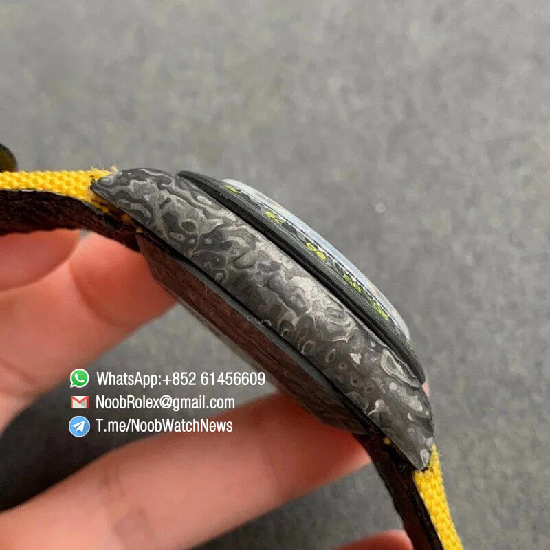 Replica DIW Daytona Carbon Case Black Dial with Skull Diamonds Design on Yellow Nylon Strap A4130 WWF Best Copies Diw Rolexes 05