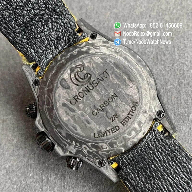 Replica DIW Daytona Carbon Case Black Dial with Skull Diamonds Design on Yellow Nylon Strap A4130 WWF Best Copies Diw Rolexes 06
