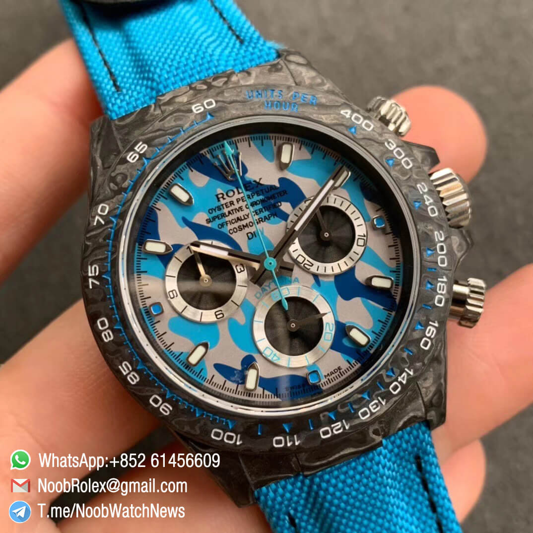 Replica DIW Daytona Carbon Military Blue Dial on Blue Nylon Strap A4130 WWF Best Clone Diw Rolex Watch 02