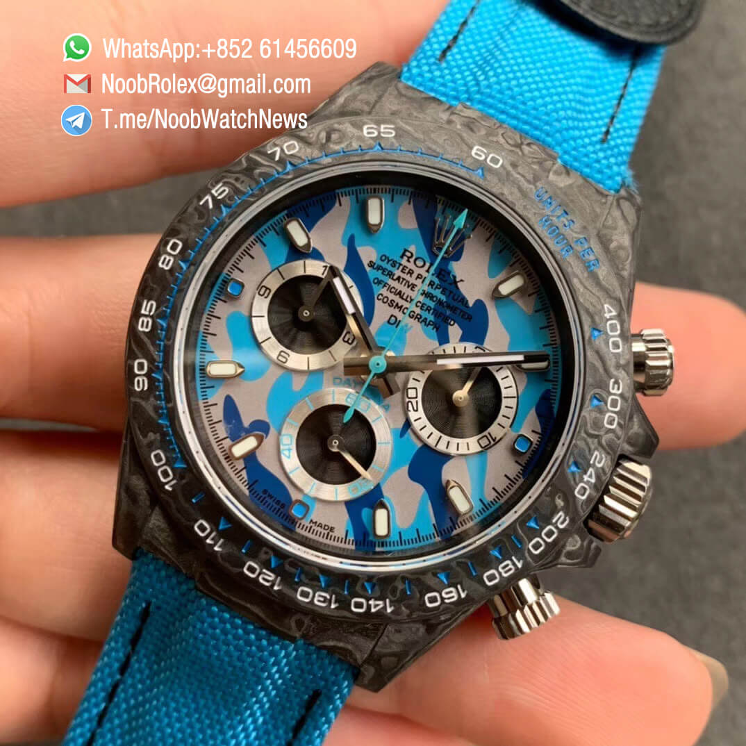 Replica DIW Daytona Carbon Military Blue Dial on Blue Nylon Strap A4130 WWF Best Clone Diw Rolex Watch 03