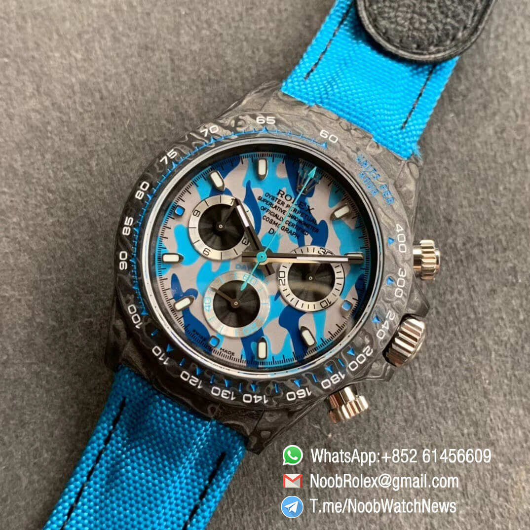 Replica DIW Daytona Carbon Military Blue Dial on Blue Nylon Strap A4130 WWF Best Clone Diw Rolex Watch 09