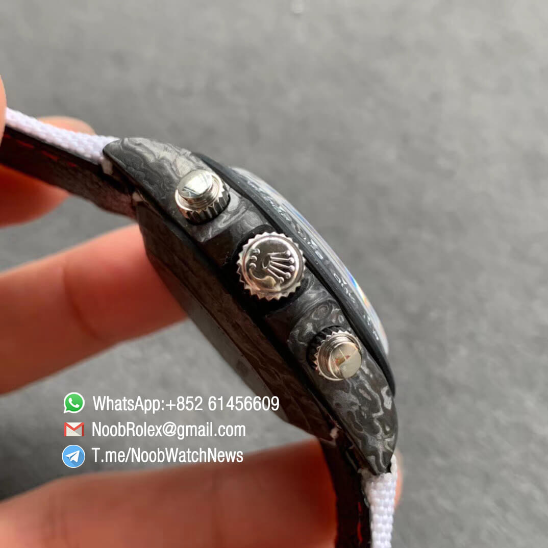 Replica DIW Daytona Carbon Speedster White Dial on White Nylon Strap A4130 WWF Top Quality Diw Rolex Watch 04