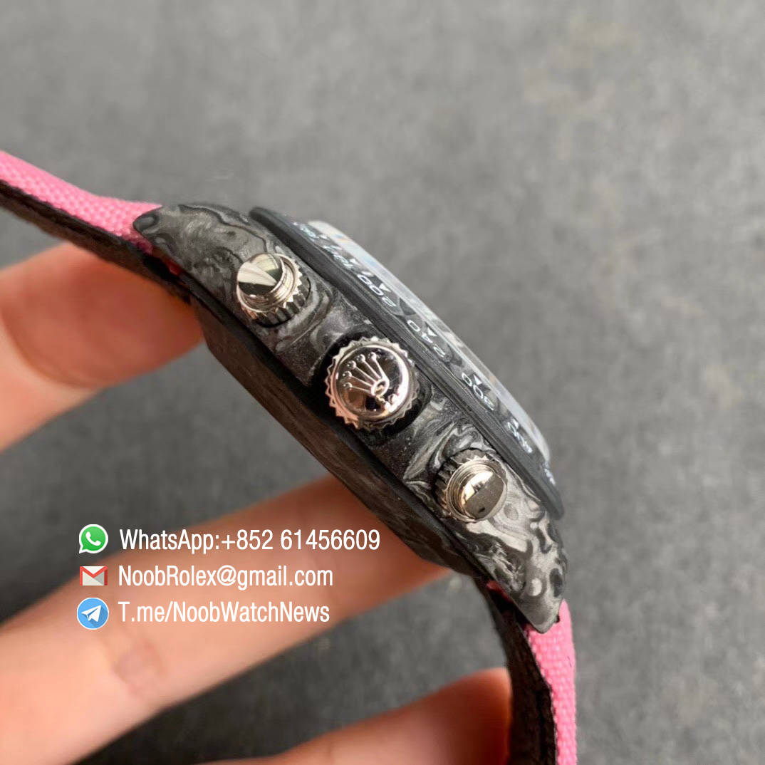 Replica DIW Daytona Colorful Flower Dial on Pink Nylon Strap A4130 WWF Best Duplicate Diw Rolex Watch 04