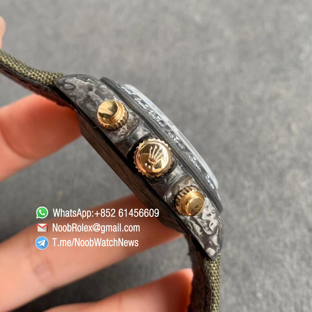 Replica DIW Daytona Motley 2 Green Yellow Red Three colors motley Dial on Dark Green Nylon Strap A4130 WWF Best Copies Diw Rolex Watch 04