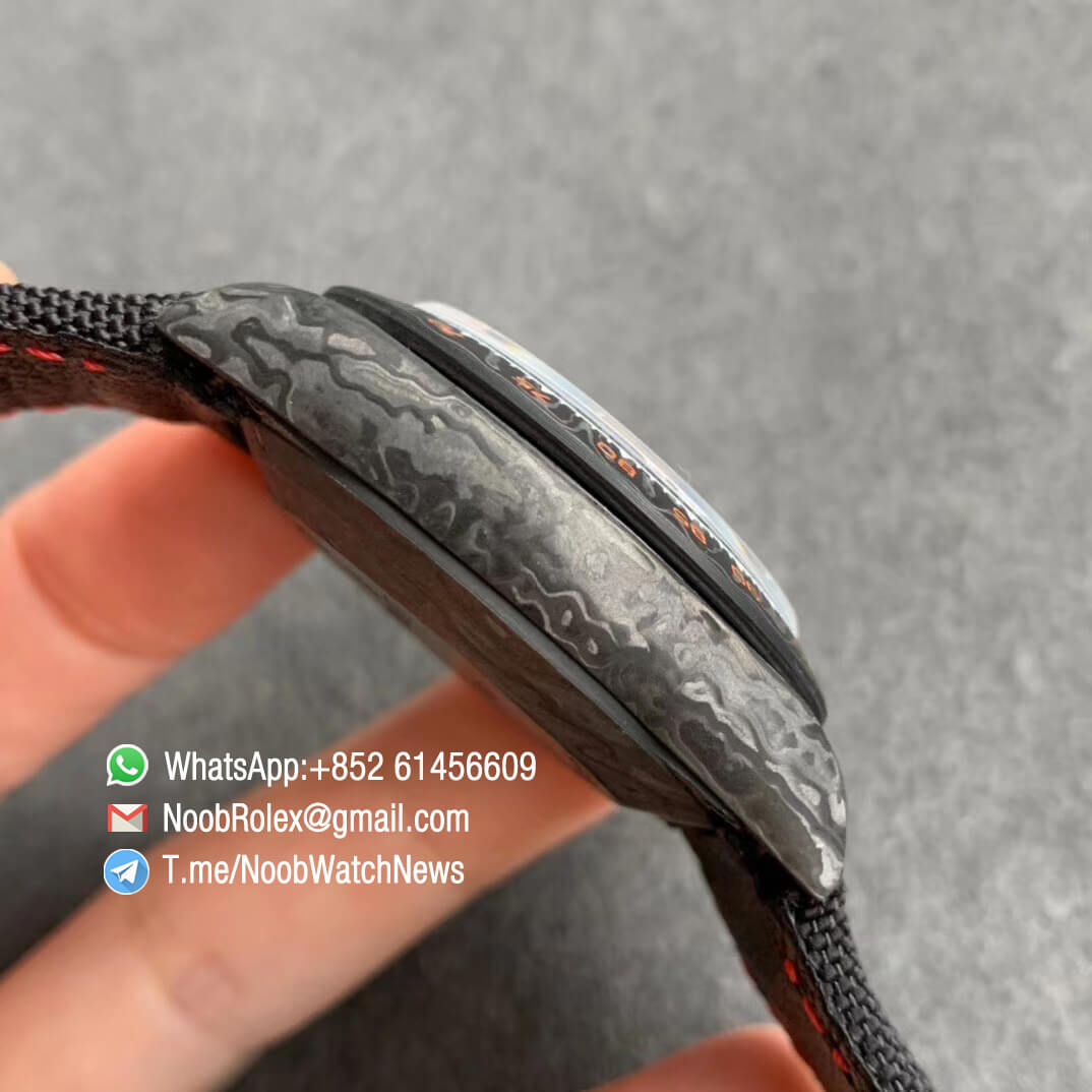 Replica DIW Daytona Navigation Carbon Case Black Dial with The Age of Exploration Sign on Black Nylon Strap A4130 WWF Best Copies Diw Rolexes 05