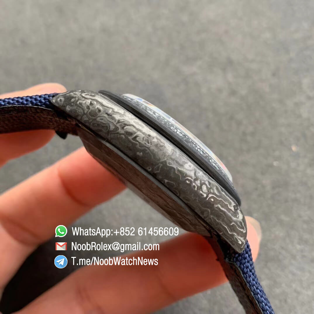 Replica Rolex DIW Daytona Carbon Blue Fish Dial on Dark Blue Nylon Strap A4130 WWF Best Qualtiy 05