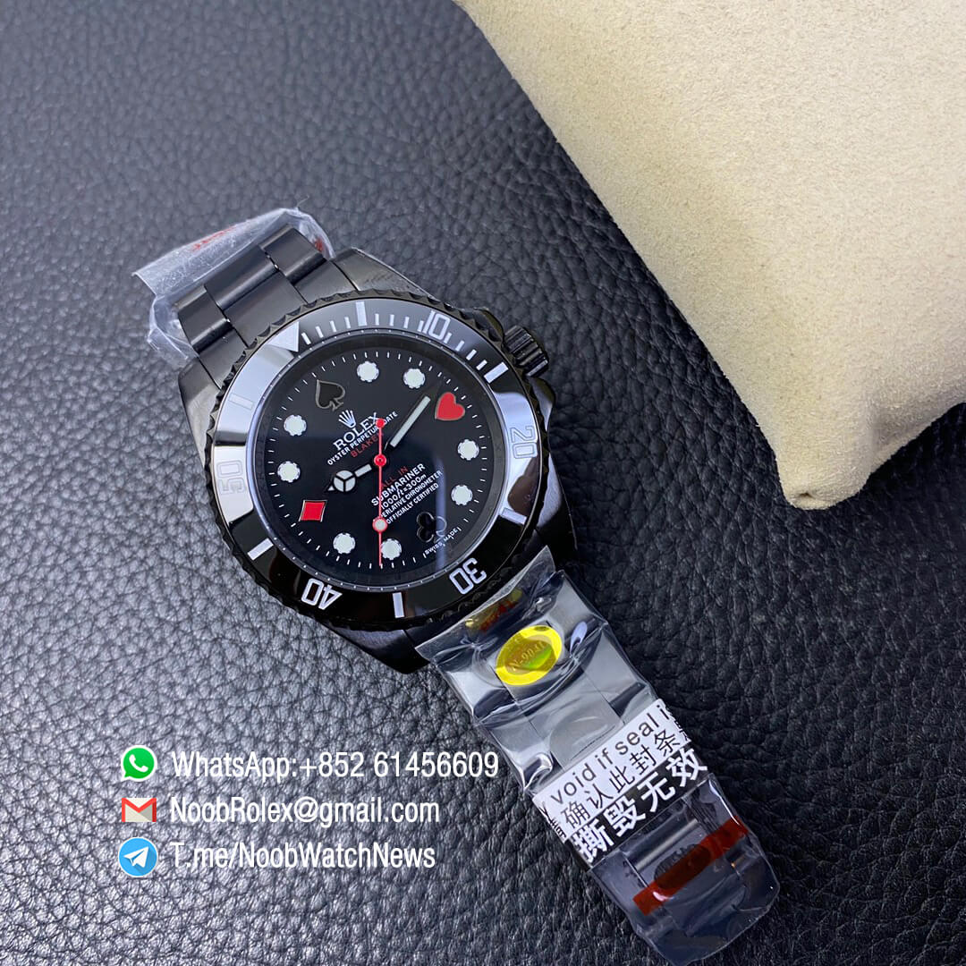 Rolex Blaken Submariner Poker Dial 40mm ALL In DLC Black Case 904L Matel Black Bezel Dial with Poker Indexs A2836 Noob Top Replica 05