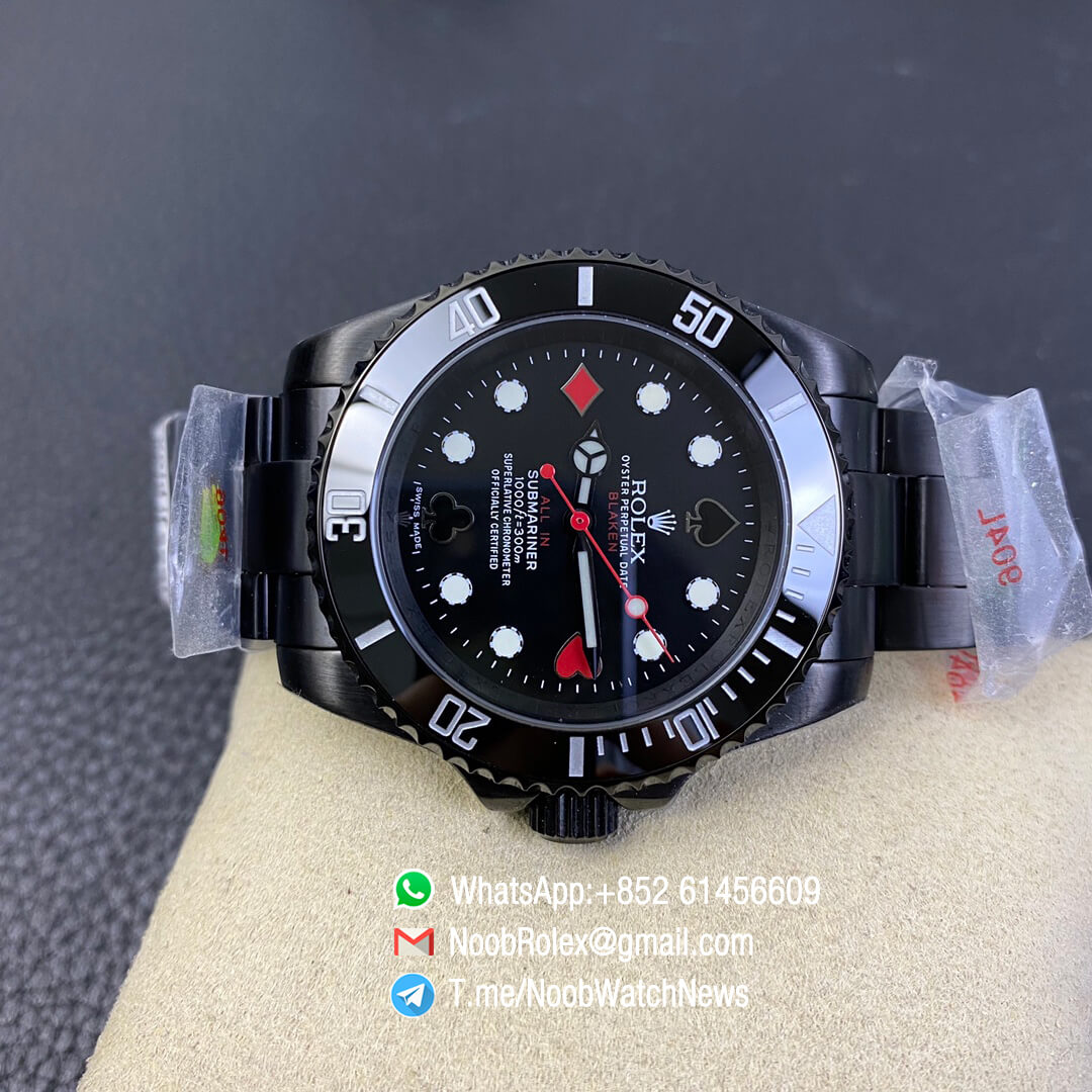 Rolex Blaken Submariner Poker Dial 40mm ALL In DLC Black Case 904L Matel Black Bezel Dial with Poker Indexs A2836 Noob Top Replica 06
