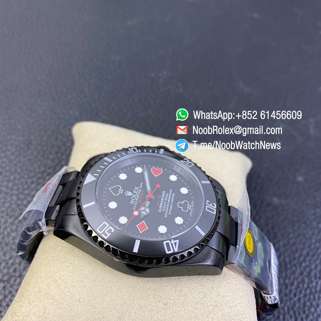 Rolex Blaken Submariner Poker Dial 40mm ALL In DLC Black Case 904L Matel Black Bezel Dial with Poker Indexs A2836 Noob Top Replica 08