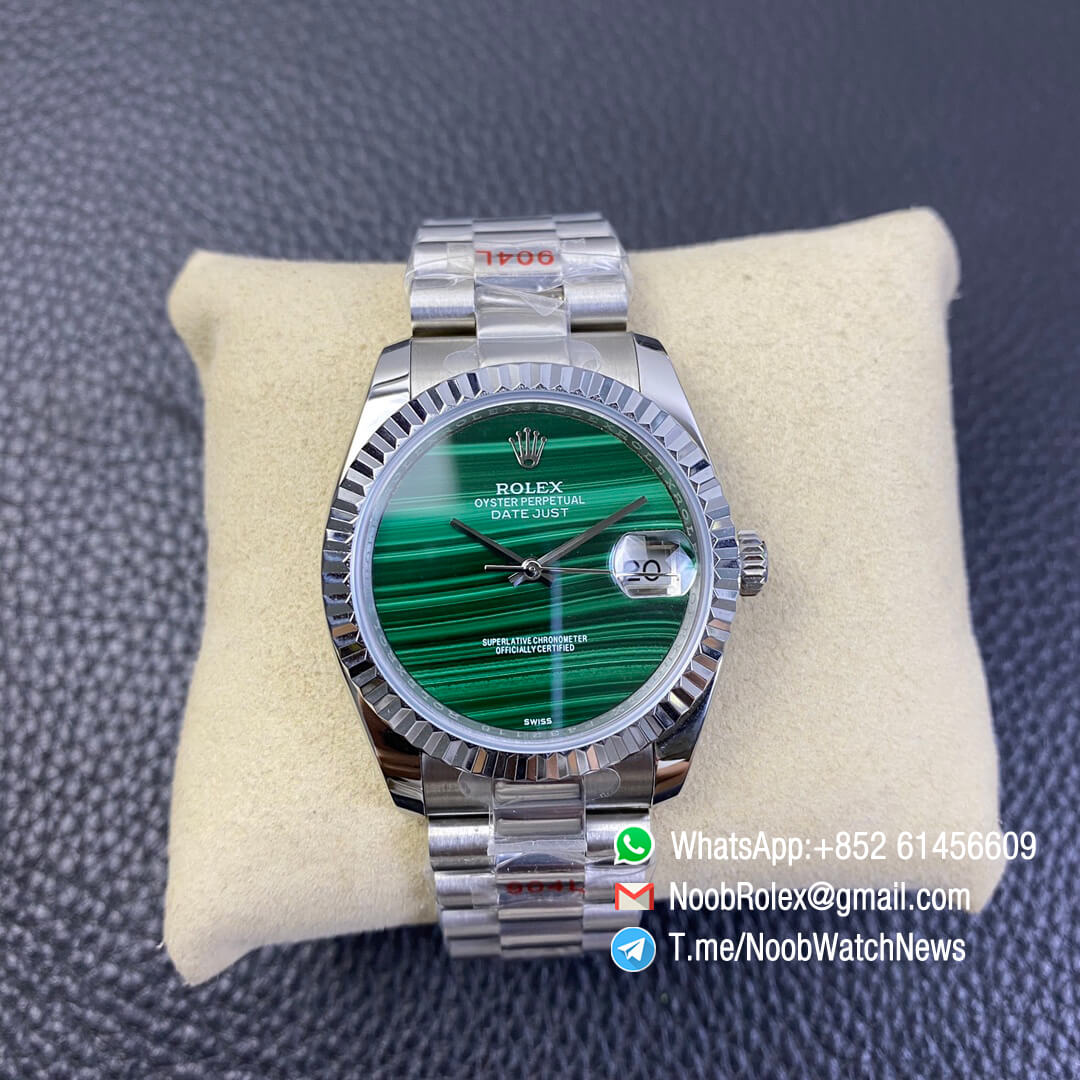 Rolex Datejust 36 904L Steel Case Oyster Bracelet Green Malachite Dial No Index High Quality Clone Rolexes 01