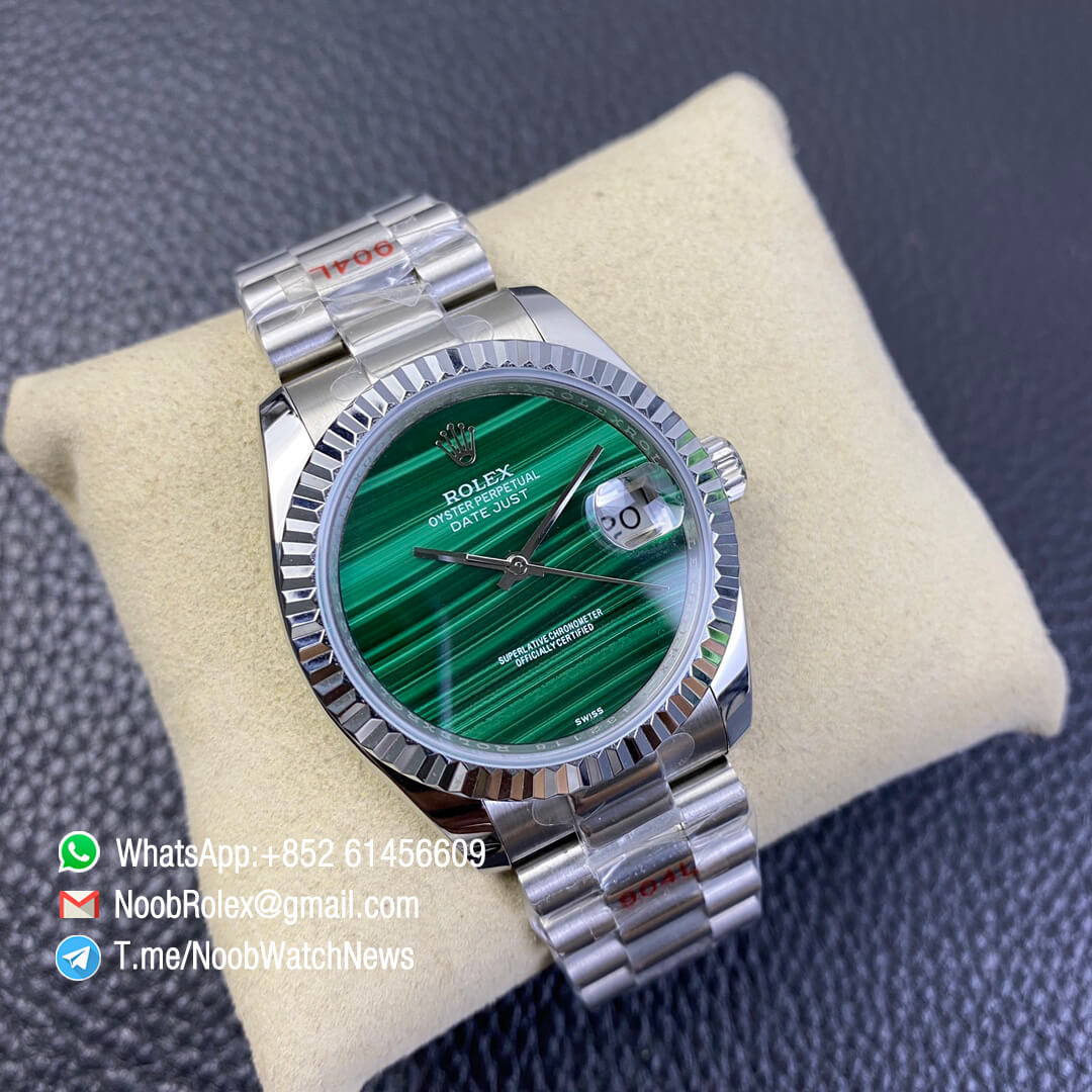 Rolex Datejust 36 904L Steel Case Oyster Bracelet Green Malachite Dial No Index High Quality Clone Rolexes 02