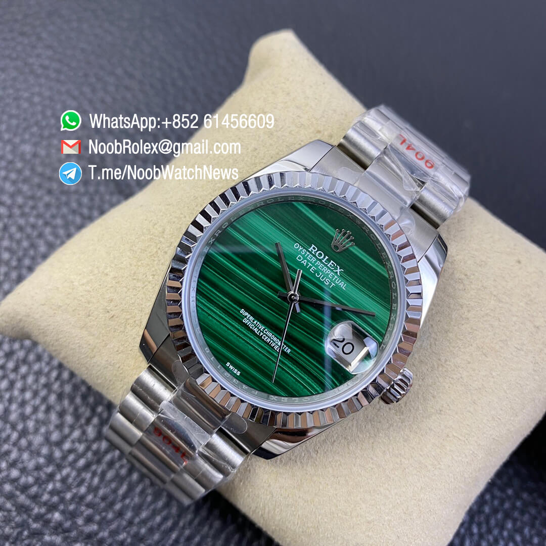 Rolex Datejust 36 904L Steel Case Oyster Bracelet Green Malachite Dial No Index High Quality Clone Rolexes 03