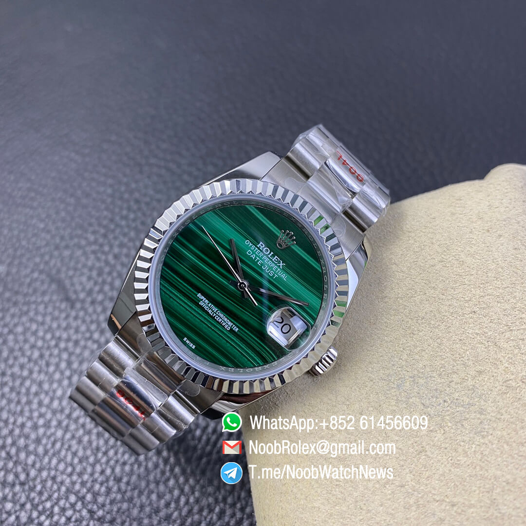 Rolex Datejust 36 904L Steel Case Oyster Bracelet Green Malachite Dial No Index High Quality Clone Rolexes 07