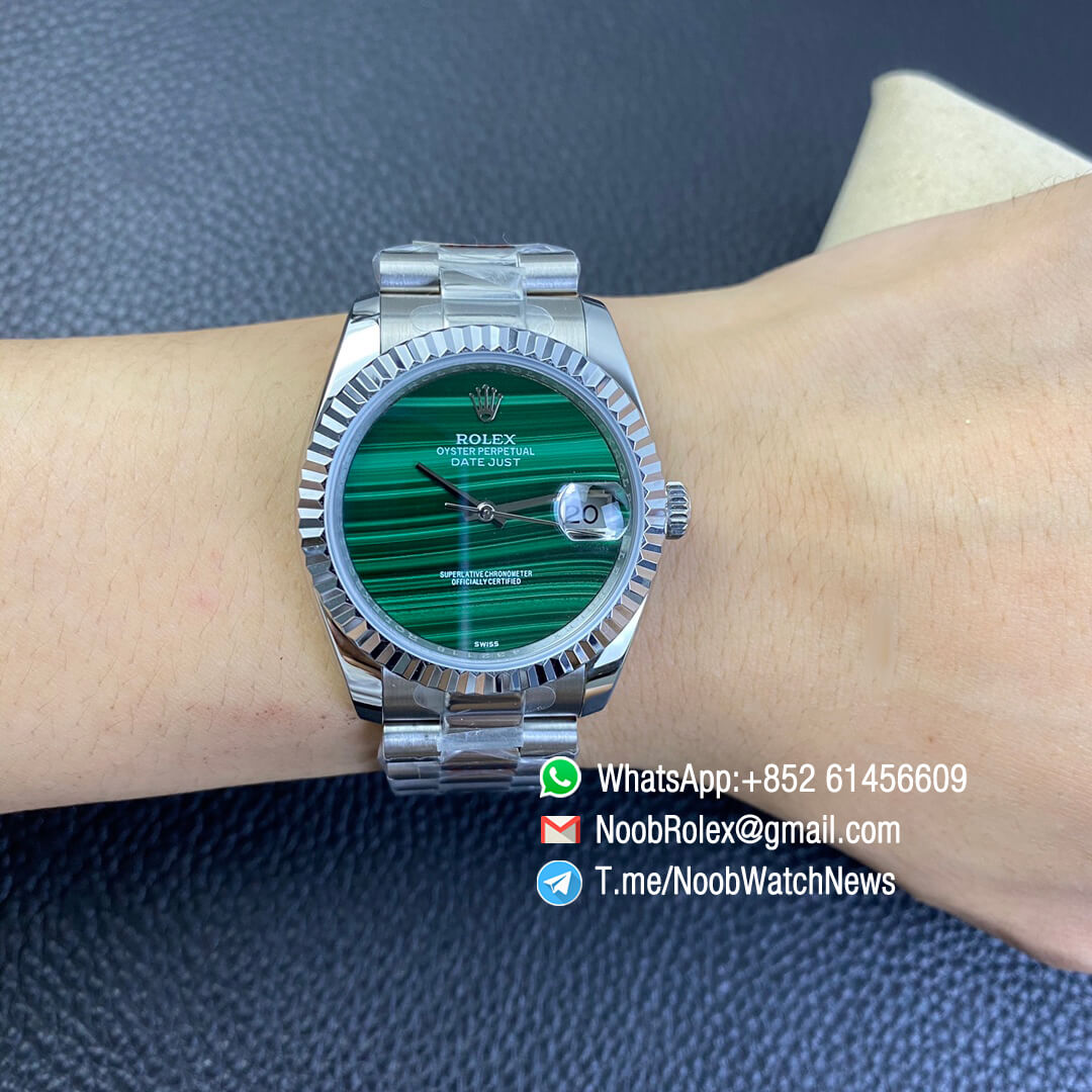 Rolex Datejust 36 904L Steel Case Oyster Bracelet Green Malachite Dial No Index High Quality Clone Rolexes 10