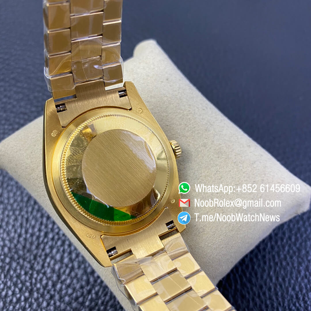 Rolex Datejust 36 Full Yellow Gold Plated on Case Oyster Bracelet Green Malachite Dial Diamonds Index High Quality Replica Rolexes 09