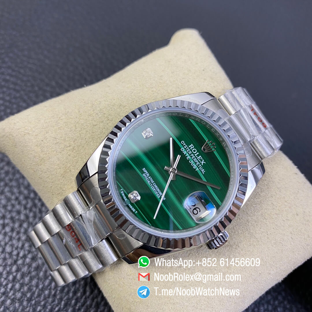 Rolex Datejust 36mm Stainless Steel Case Oyster Bracelet Green Malachite Dial Diamonds Index High Quality Replica Rolexes 07