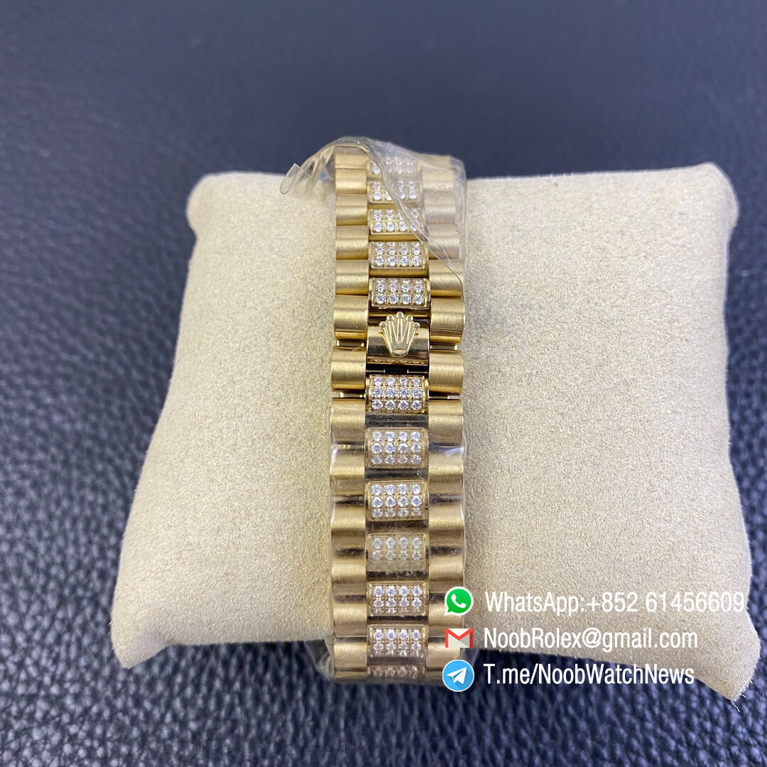 Rolex Day Date 36mm Full Yellow Gold Plate on Steel Case Bracelet Plate Diamonds White MOP Dial with Diamond Indexs A3255 Automatic High Quality 10