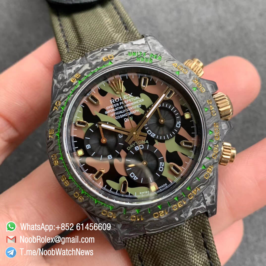 Rolex Daytona DIW Carbon Carbon Camouflage Dial on Dark Green Nylon Strap A4130 WWF Top Qualtiy Replica Watch 02
