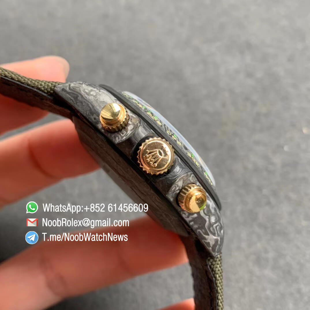 Rolex Daytona DIW Carbon Carbon Camouflage Dial on Dark Green Nylon Strap A4130 WWF Top Qualtiy Replica Watch 04