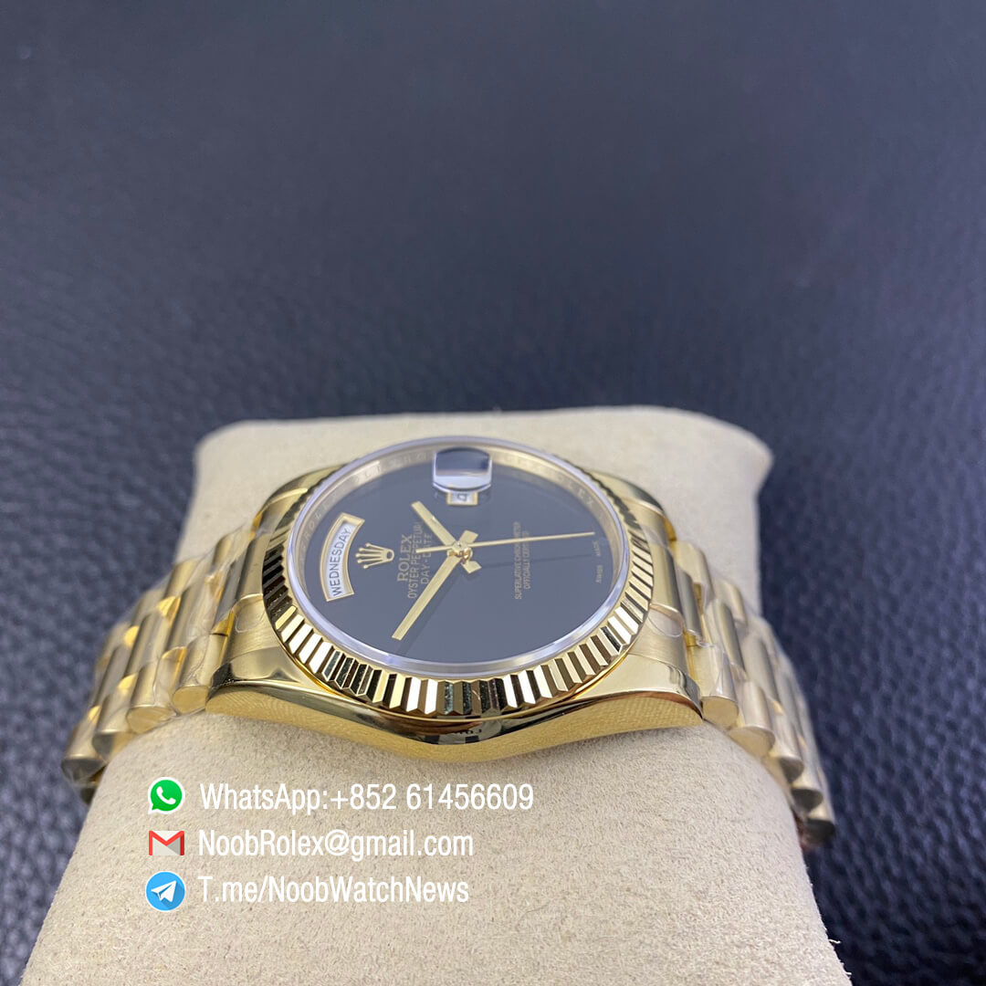 Rolex Oyster Perpetual Day Date 36mm All Yellow Case Bracelet Black Dial No Index A2836 BP Factory High Quality 04