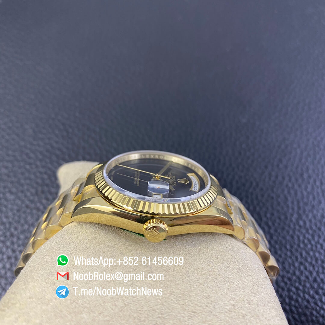 Rolex Oyster Perpetual Day Date 36mm All Yellow Case Bracelet Black Dial No Index A2836 BP Factory High Quality 05