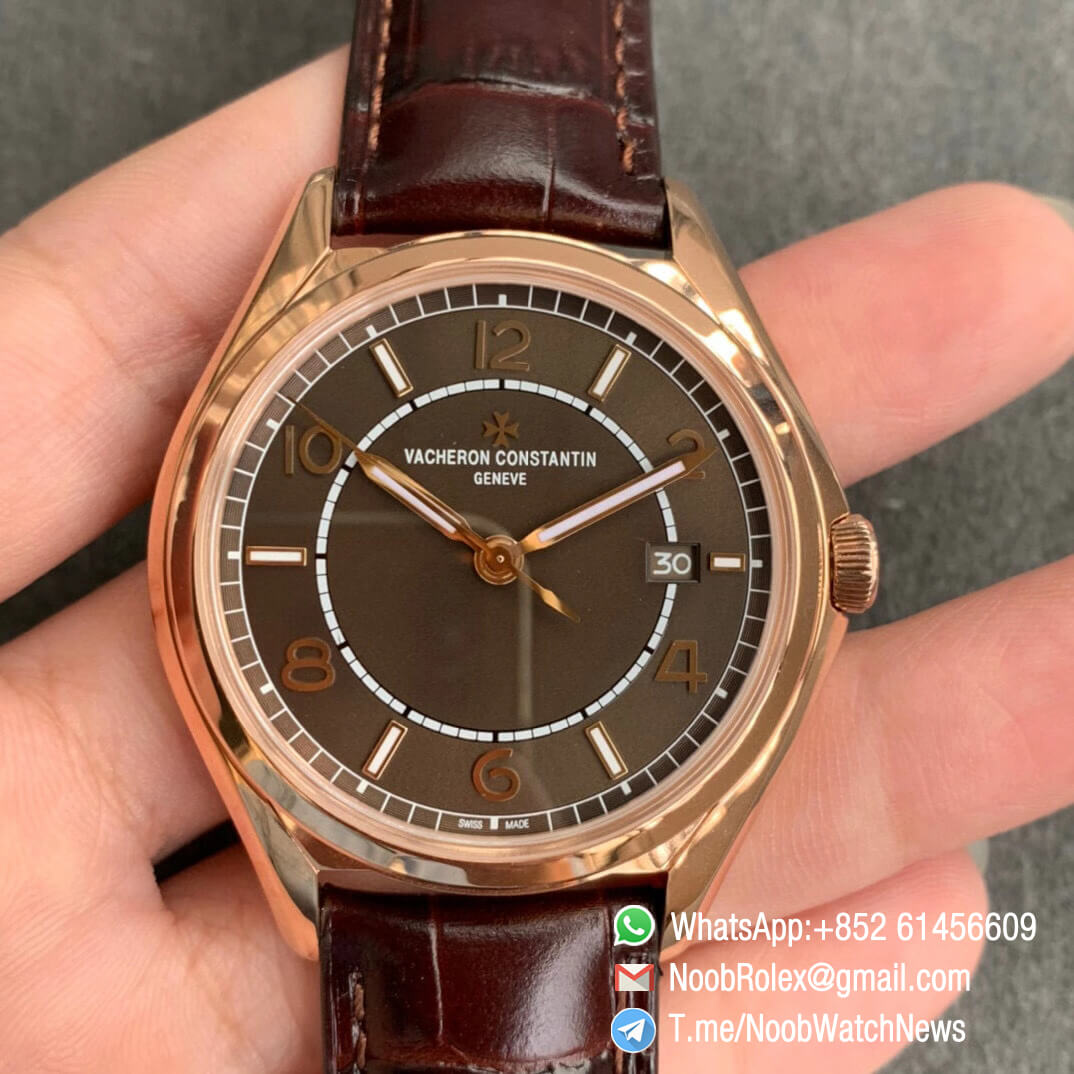 Vacheron Constantin Fiftysix Rose Gold Case 40mm Brown Dial on Brown Leather Strap A1326 ZF Top Clone Replica Watches 01