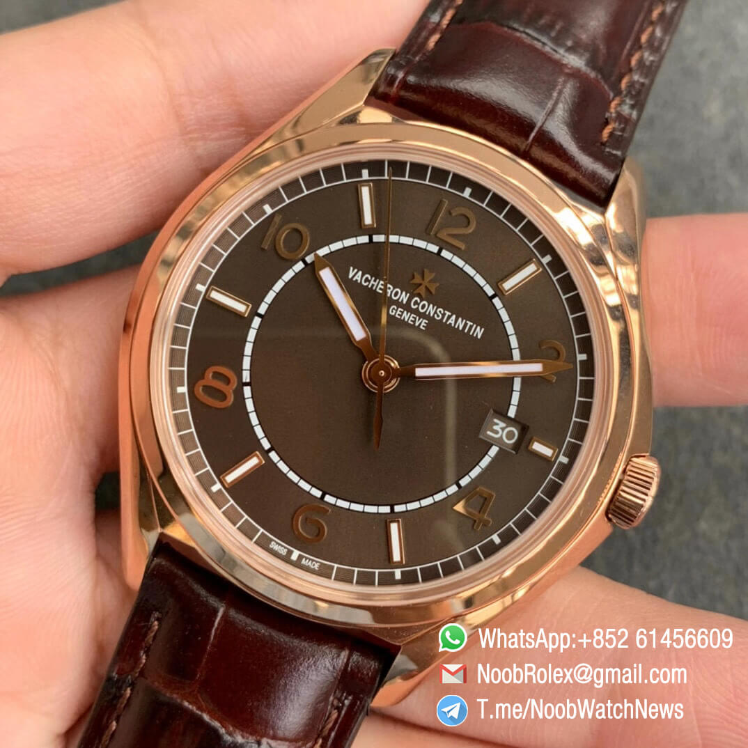 Vacheron Constantin Fiftysix Rose Gold Case 40mm Brown Dial on Brown Leather Strap A1326 ZF Top Clone Replica Watches 03