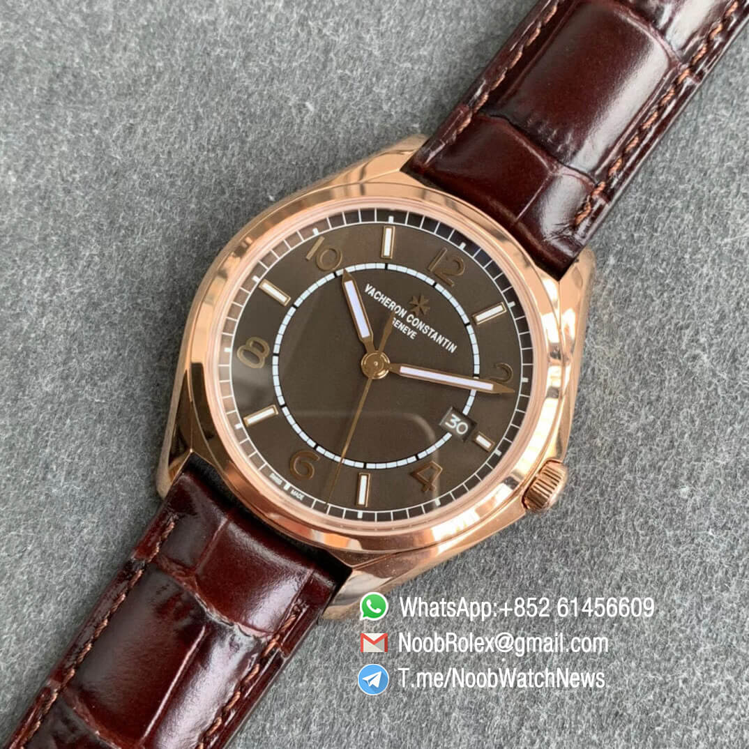 Vacheron Constantin Fiftysix Rose Gold Case 40mm Brown Dial on Brown Leather Strap A1326 ZF Top Clone Replica Watches 09