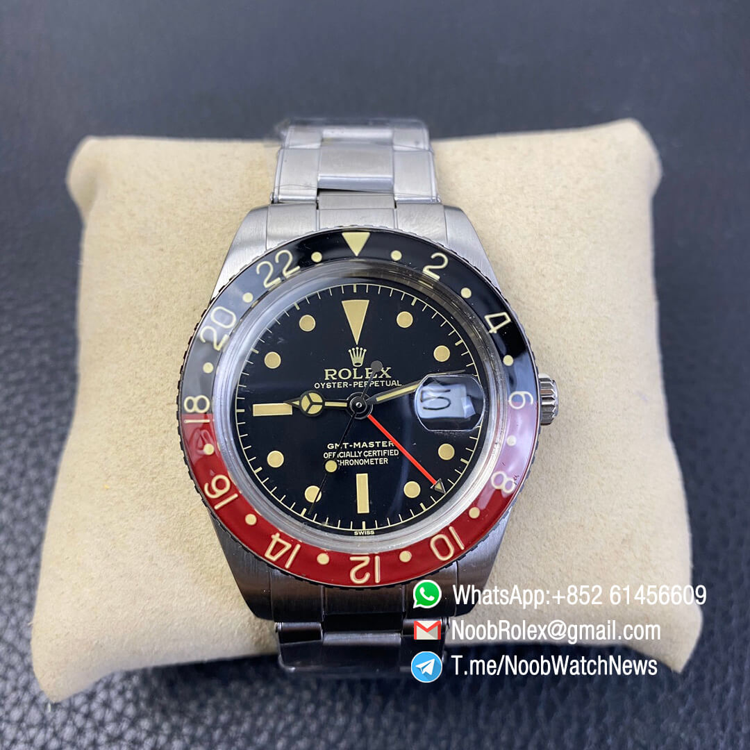 Vintage Rolex GMT Master Black Red Bezel Black Dial Steel Case Bracelet A2836 High Quality Retro GMT Master 02