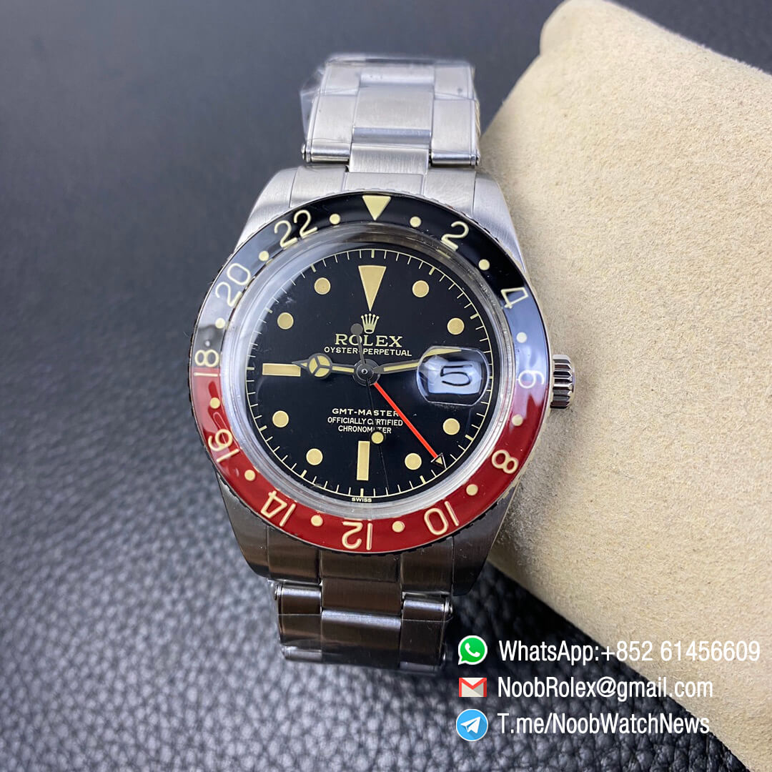 Vintage Rolex GMT Master Black Red Bezel Black Dial Steel Case Bracelet A2836 High Quality Retro GMT Master 07